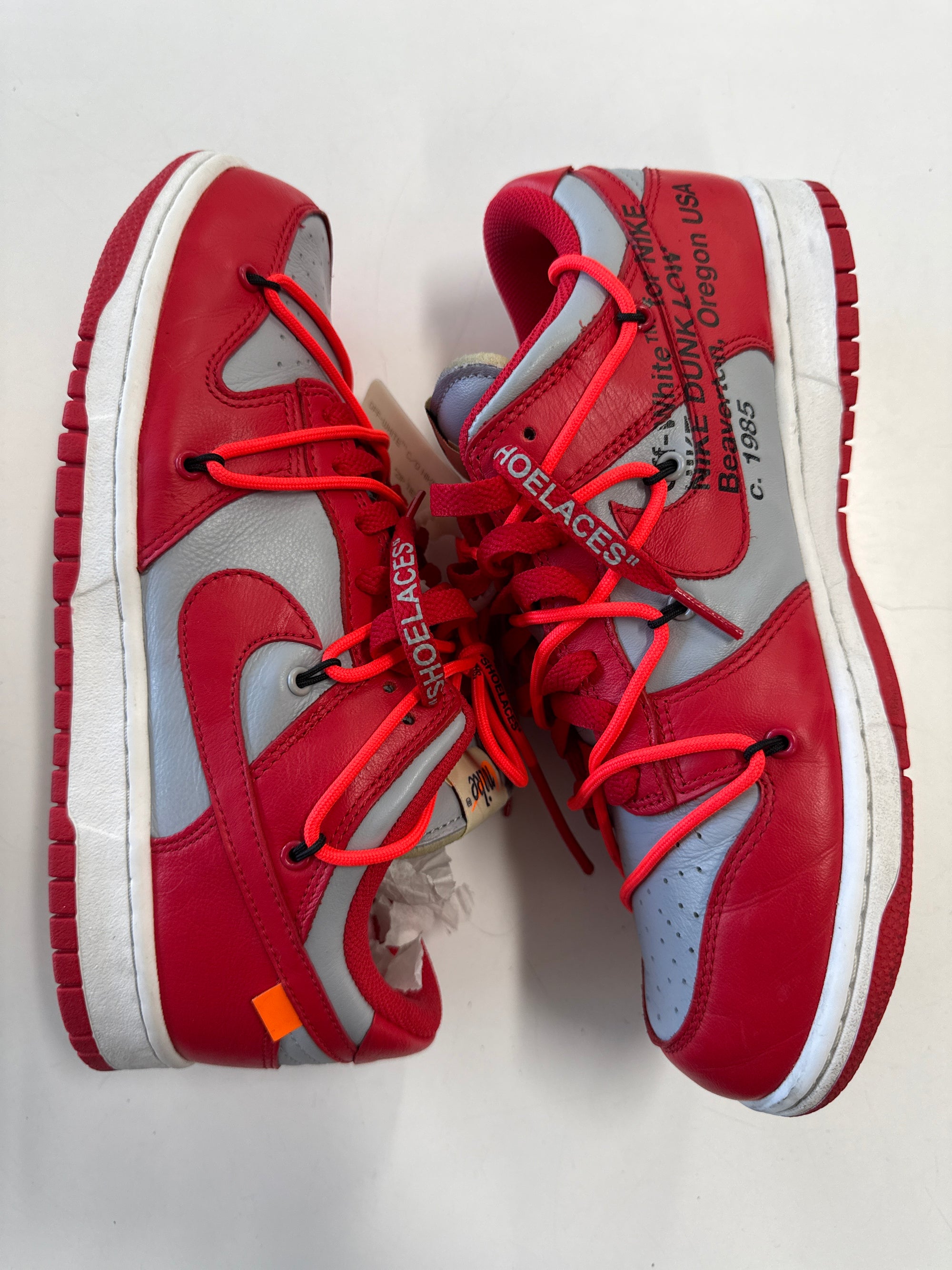 OFF WHITE DUNK LOW UNIVERSITY RED - SIZE 8.5 (WORN)