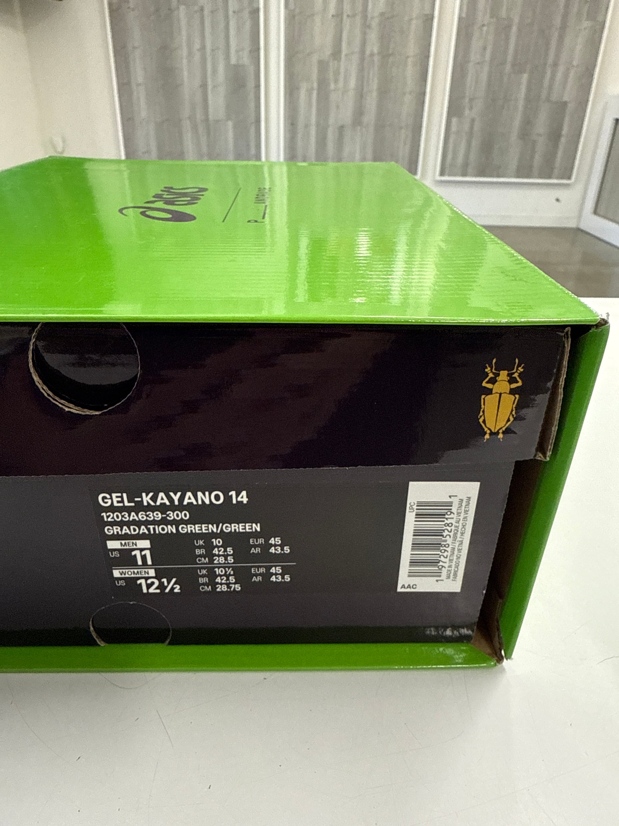 ASICS GEL- KAYANO 14 P. ANDRADE GRADUATION GREEN - SIZE 11 (WORN)